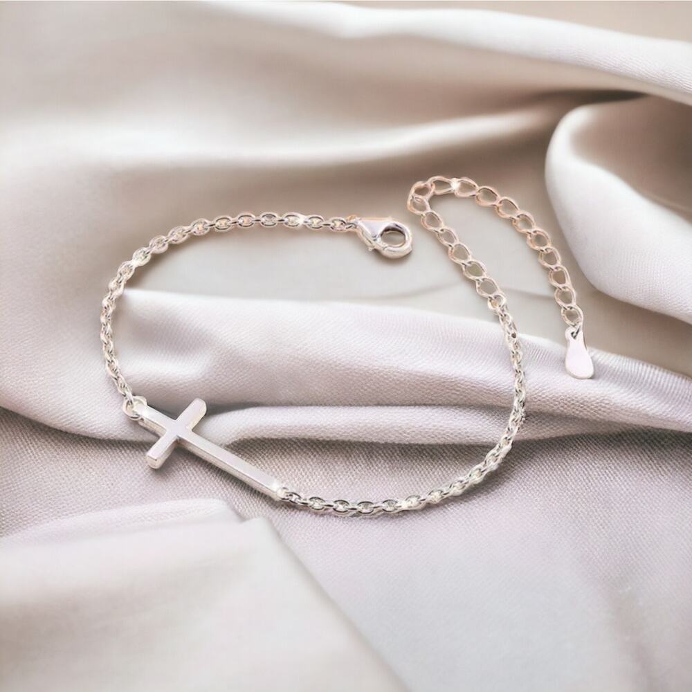 NEW 18k White gold plated chain cross Christian bracelet charm jewelry B21